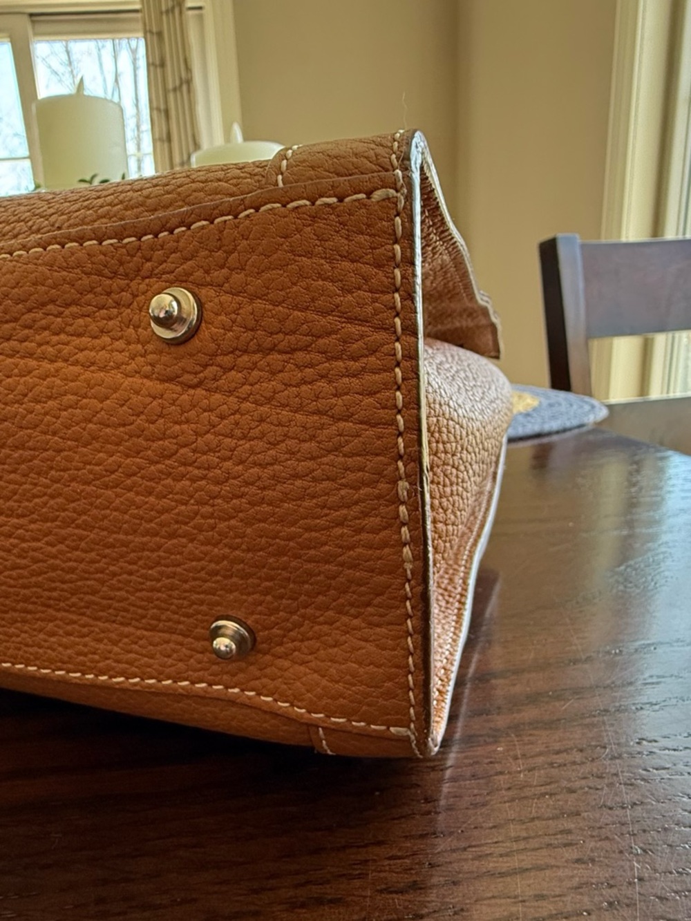 Vintage Dooney & Bourke Tan Pebble Leather Medium Tassel Tote - Picture 10 of 14